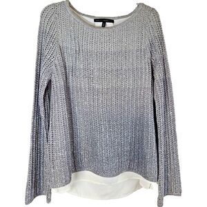 White House‎ Black Market Womens Large Sweater Y2K Gray Sparkle Stylish Vintage